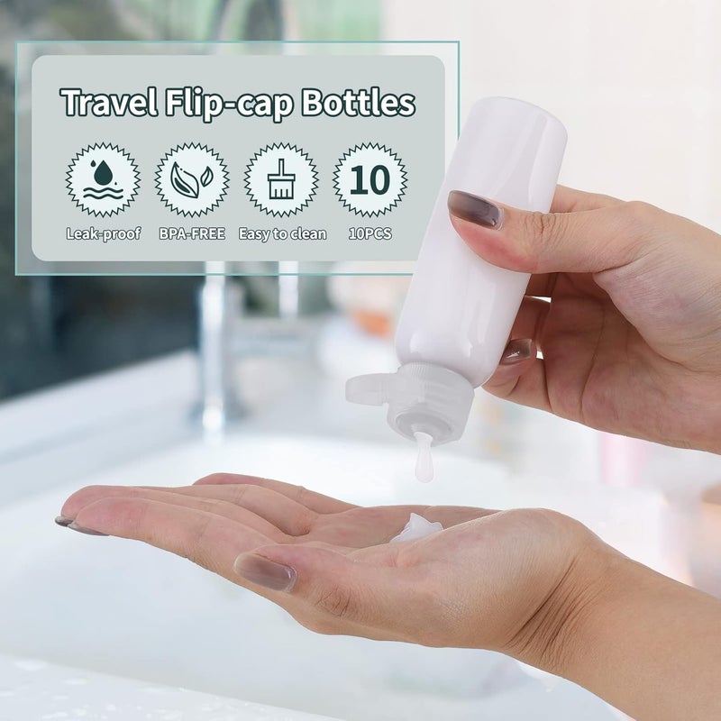 Tekson Travel Bottles Empty 2oz (10 PCS), Plastic Travel Size Cosmetic Container, TSA Amber Squeeze Bottle for Shampoo, Conditioner (Flip Cap) - Image 2